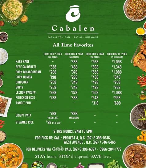 Cabalen Menu Prices .